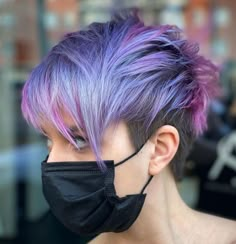 Pink and Purple Pixie with an Undercut Pixie Hair Color, Short Hair Color Ideas, Natural Dark Hair, Cool Blonde Hair Colour, Yellow Hair Color, Lavender Hair Colors, Purple Pixie, Bob Hair Color, Cool Blonde Hair