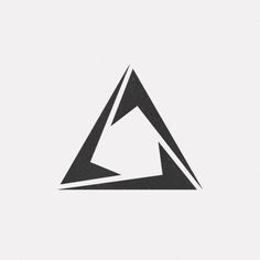 the triangle logo is black and white, with an abstract design on it's side