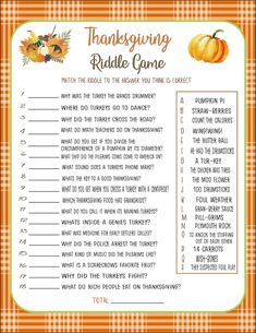 a thanksgiving riddle game with pumpkins on it