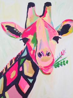 a painting of a giraffe with flowers on it's neck