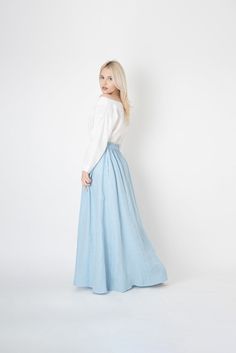 Blue Linen- Etsy Maxi Skirt Summer, Summer Maxi Skirt, Long Blue Skirts, Light Blue Skirt, Amy March, Light Blue Skirts, Linen Maxi Skirt, Maxi Skirts Summer, Skirt Linen