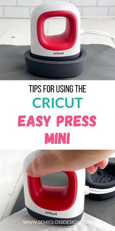 the instructions for how to use an easy presser on a kitchen counter top with text overlay that reads tips for using the cricut easy press mini