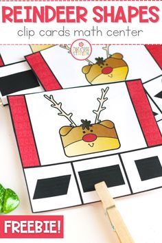 reindeer shapes clip cards to help kids learn how to use them with this free printable