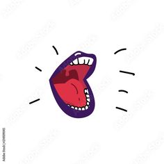 an open mouth with its tongue out and teeth wide open on a white background that appears to be cartoonish