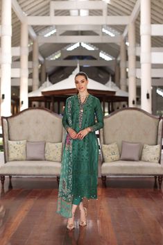 Brand: Saadia AsadProduct: Chikankari D-04ACollection: Noor by Saadia Asad Luxury Chikankari Lawn CollectionFabric: LawnDesign Work: Embroidered PRODUCT DETAILS: Laser embroidered lawn center panel and schiffli Embroidered lawn back Embroidered lawn sleeves Dyed cambric trouser Digital printed chiffon dupatta Embroidered border for neckline & front Embroidered hem scalloped border Embroidered side panels Embroidered border for sleeves Schiffli embroiderd border for panels insert DISCLAIMER:* Lining, Laces, and Tassels are not included in unstitched variants.* Embellishment items in stitched outfits are subject to market availability.* Product color may vary due to photographic lighting or your device settings. CARE INSTRUCTIONS: Extra Fabric Has Been Used For Shoot Original Color May Vary Green Laser, Luxury Wear, Fabric Stores Online, Print Chiffon, Designer Suits, Pakistani Fashion, Designer Collection, Nice Tops, Bridal Wear