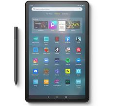 the tablet is next to a pen on top of it, and there are icons