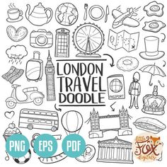 the london travel doodle is shown in black and white