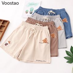 Bloxburg House Plans, Kawaii Shorts, Kawaii Bear, Dream Items, Bear Embroidery, Sports Shorts Women, Baggy Shorts, Shorts Cute, Cute Hoodie