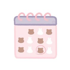 a pink calendar with brown bears and circles on the front, in pastel colors