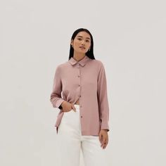 Fit For Your Workstation And Boardroom Agenda. Made Of Breathable Rayon, This Tunic Shirt Features A Relaxed Fit And A Collared Neckline That Strikes The Perfect Balance Between Poised And Laid-Back. Comes With Cuffed Sleeves And A Button Down Front Closure. Feminine Collared Tops With Buttons, Effortless Daywear Top With Spread Collar, Versatile Collared Top With Button Cuffs, Effortless Everyday Tops With Spread Collar, Effortless Everyday Top With Spread Collar, Feminine Tops With Button Cuffs For Daywear, Versatile Everyday Tops With Button Cuffs, Casual Pink Blouse With Button Cuffs, Feminine Spread Collar Tops For Daywear