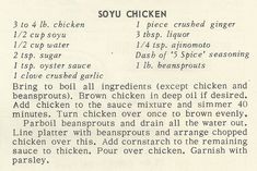 an old recipe with instructions for cooking chicken