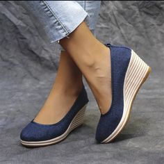 Women's Mesh Wedge Shoes Size 8, (40) Navy Blue. It Is Not For Wide Feet, Brand New. Blue Casual Wedge Sandals With Round Toe, Blue Round Toe Wedge Sandals, Blue Casual Round Toe Wedge Sandals, Casual Blue Round Toe Wedge Sandals, Casual Wedge Sandals With Platform And Pointed Toe, Blue High Heel Wedge Sandals For Casual Wear, Casual Blue Closed Toe Heels, Casual Blue Slip-on Heels, Heart Platforms