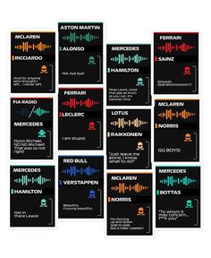 twelve business cards with different sound waves