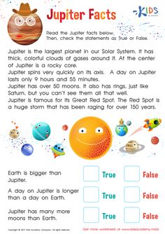 Your child’s reading comprehension will be put to the test with this engaging and informative Jupiter facts PDF worksheet! This exciting nonfiction informational text will help your child read and remember key details of the passage, increasing reading analysis skills! Jupiter Preschool Activities, Jupiter Activities, Jupiter Facts For Kids, Jupiter Project, Jupiter Facts, Solar System Facts, Reading Analysis, Counting Practice, Dinosaur Facts