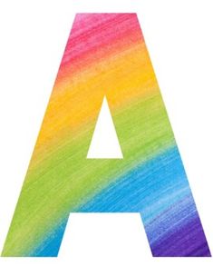 the letter a is made up of colored crayons and has a white background