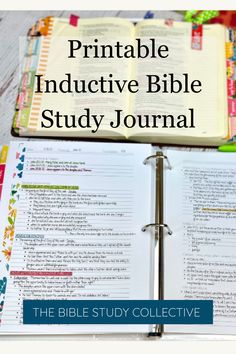 an open bible with the title printable inductive bible study journal