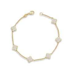 14K GOLD MOTHER OF PEARL STATION CLOVER BRACELET This piece is perfect for everyday wear and makes the perfect Gift!  We certify that this is an authentic piece of Fine jewelry. Every piece is crafted with the utmost care and precision. You are assured of everlasting quality that can be passed on from generation to generation. White 14k Gold Pearl Bracelet, White Gold Plated Luxury Bracelet, White Gold Plated Bracelets For Formal Occasions, Elegant White Pearl Bracelet In 14k Gold, Luxury White Gold-plated Bracelet, White Tarnish-resistant Bracelet For Formal Occasions, Timeless White Bracelet With Polished Finish, White Round Chain Bracelet Fine Jewelry, Timeless White Bracelets With Polished Finish