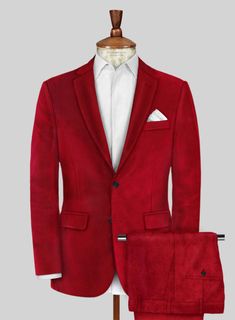 Glam up this season for your grand event with our Red Velvet Luxury Suit that will create an aura of royalty and excellence. Crafted from cotton, the velvet suit is extra smooth and glossy and has a shiny appearance that will make a sophisticated look and comfortable wear. The red shade will set you apart from the pack to create a joyous moment of your own. So make an impressive choice with this piece that will create a fabulous look and help you execute a glamorous statement. 
 
 Look Includes Luxury Red Fitted Unstitched Suit, Elegant Luxury Red Suit, Luxury Classic Red Suits, Luxury Red Single-breasted Suit, Luxury Red Three-piece Business Suit, Red Velvet Suit, Velvet Suit, Black Button, Jacket Buttons