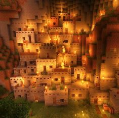 an image of a minecraft village at night