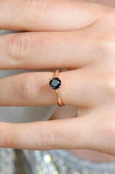 Unique Black Diamond Engagement Ring, Black Diamond Engagement Rings, Black Diamond Solitaire, Classic Engagement Ring Solitaire, Rose Gold Diamond Ring Engagement, Rings Black, Black Engagement Ring, Black Diamond Engagement, Round Engagement Rings