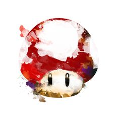 an image of a mushroom with watercolor splashs on it's face and eyes