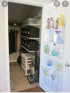 the closet is full of cleaning supplies and other things to use for storage in it