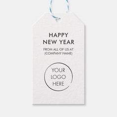 a happy new year gift tag with the words'your logo here'on it