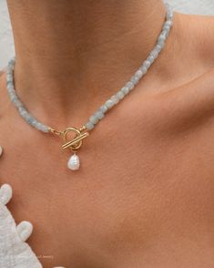 Kai Aquamarine Necklace Gemstone Necklace Beaded Necklace - Etsy Brasil Pearl Necklace Choker, Diy Collier, Beaded Necklace Diy, Toggle Necklace, Aquamarine Necklace, Gemstone Beaded Necklace, Ancient Jewelry, Handmade Jewelry Designs, Homemade Jewelry