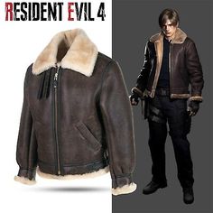 Trendy Fashion Resident Evil 4 Remake Leon Kennedy Bomber Leather Jacket, Mens Coats Jackets Winter Cosplay Biker Jacket With Long Sleeves, Long Sleeve Biker Jacket For Cosplay, Winter, Fitted Leather Jacket For Cosplay In Winter, Long Sleeve Biker Jacket For Cosplay In Winter, Winter Long Sleeve Biker Jacket For Cosplay, Fitted Long Sleeve Leather Jacket For Cosplay, Fitted Leather Biker Jacket For Cosplay, Long Sleeve Leather Jacket For Fall Cosplay, Brown Winter Outerwear For Cosplay