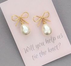 Pearl Earrings, Bow Pearl Earrings, Bridesmaid Proposal, Bridesmaid Pearl Earrings, Bow Earrings, Pe Gold Earrings For Bridal Shower, White Drop Earrings For Bridesmaids, Gold Pearl Earrings For Bridesmaid Gift, Gold Pearl Earrings For Bridesmaids, White Pearl Earrings For Bridal Shower, Silver Pearl Earrings For Bridesmaid Gift, White Bridal Earrings For Bridesmaids With Matching Set, Bridesmaid Cards Funny, Pearl Bridesmaid Jewelry