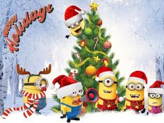 the minions christmas tree is surrounded by minion characters