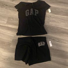 Gap Size S Tshirt/Shorts Sets. Nwt! Tshirt Is Sp But Fits Like A Normal S! Such A Cute Set Sporty Cotton Short Set With Short Sleeve, Black Short Length Tops For Loungewear, Sporty Letter Print Tops By Gap, Sporty Letter Print Tops From Gap, Sporty Gap Tops With Letter Print, Gap Casual Tops For Loungewear, Casual Gap Tops For Loungewear, Casual Cotton Crew Neck Short Set, Casual Cotton Short Set With Crew Neck