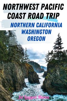 the north west pacific coast road trip in northern california, washington and oregon with text overlay