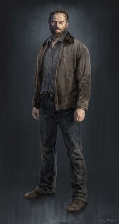 the walking dead character is standing with his hands in his pockets