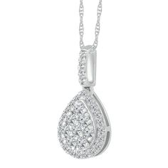 1/4 CTW Diamond Fashion Pear Shaped 18&quot; Pendant in 10KT White Gold Pear-shaped White Diamond Cut Necklace, Pear-shaped Diamond Accented White Necklace, White Pear-shaped Diamond Necklace With Accents, Luxury White Pear-shaped Diamond Necklace, Exquisite Pear-shaped Diamond White Necklace, Bracelet Online, Watch Gifts, Diamond Fashion, Gold Fashion