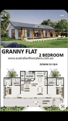 the grannyy flat 2 bedroom floor plan is shown in an advertisement