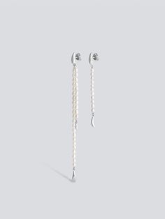 Beaded Pearl Earrings by fashion jewelry and accessory brand THEYKNOW Luxury Pearl Chain Sterling Silver Earrings, Luxury Sterling Silver Earrings With Pearl Chain, Fresh Water, Freshwater Pearls, Platinum, Pearl Earrings, Plating, Sterling Silver, Silver