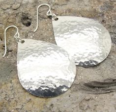 Large Sterling Silver 1 1/2 Inch Teardrop Earrings in Hammered | Etsy Hammered Sterling Silver, Disc Earrings, Disc Pendant, Message Jewelry, Healing Jewelry, Hammered Silver, Online Earrings, Teardrop Earrings, Beautiful Earrings