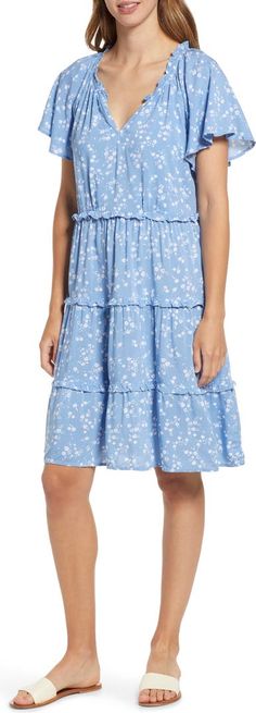 beachlunchlounge Women's Camila Floral Flutter Sleeve Dress | Nordstrom Floral Print Tiered Sundress, Flowy Tiered Dress For Summer, Bohemian Short Sleeve Tiered Dress, Bohemian Tiered Dress With Short Sleeves, Floral Print Tiered Dress For Vacation, Blue Floral Print Tiered Dress, Flowy Tiered Summer Dress, Summer Ditsy Floral Print Tiered Dress, Summer Ditsy Floral Print Tiered Skirt Dress