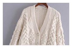 Commuting: Retro Size: S M L Color: off white Knitted Cardigan Sweater, Soft Knit Cardigan, Lantern Sleeve Sweater, Jumper Short, Autumn Sleeve, Chic Tops, Vintage Long Sleeve, Applique Pattern, Chic Top