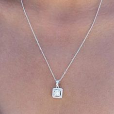 Women's 925 Sterling Silver Halo Cz Square Princess Cut Pendant Necklace 18" Square Diamond Necklace, Square Diamond Pendant, Square Diamond, Square Cut, Princess Cut, Diamond Pendant, Womens Jewelry Necklace, Round Diamonds, Diamond Necklace