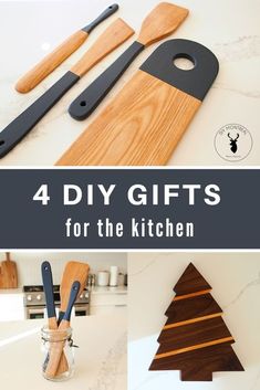 four diy gifts for the kitchen with wooden spoons, spatulas and knives