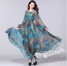 Chiffon Blue Floral Autumn Long Sleeve Party Big Hem Dress Evening Wedding Maternity Summer Holiay Beach Bridesmaid Maxi Skirt Detail Info: ❤ Color: as picture More color choice link: https://www.etsy.com/listing/213656440/chiffon-dress-color-card?ref=shop_home_feat_1 you just note the color you want with order, we will make according to your note. ❤ Material: Chiffon ❤ The dress doesn't limit the chest size and waitst size, arm hole 45cm (if your upper arm circle circumference is more than 40cm Bridesmaid Maxi Skirt, Maternity Photo Dresses, Maternity Photo Dress, Beach Bridesmaid, Maternity Summer, Beach Bridesmaids, Lace Dress Casual, Summer Pregnancy, Baby Shower Dresses