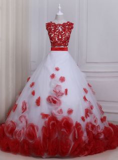 If you are looking for something unique but not too different on your wedding day then this dress is the answer for you. A bold mixture of white and red is what makes this dress unique. This dress has two pieces the upper red bodice is bedecked with embroidered tulle. Baju Kahwin, Red And White Weddings, Red Wedding Dresses, White Tulle, Red Wedding, Quinceanera Dresses, Red Lace, Dream Dress, Dress Fabric