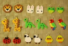 several different types of beaded animal earrings