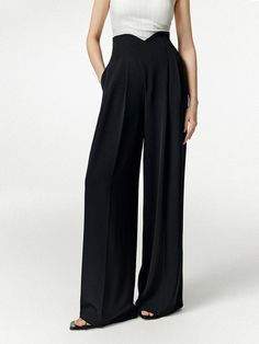 Luxury Sleek Formal Dress Pants, Luxury Wide Leg Formal Pants For Women, Luxury Fitted Formal Wide Leg Pants, Chic Luxury Black Wide Leg Pants, Luxury Wide-leg Elastane Dress Pants, Luxury Wide Leg Dress Pants For Formal Occasions, Luxury Sleek Wide Leg Pants With Pockets, Luxury Full Length Dress Pants, Luxury Classic Wide Leg Pants For Evening