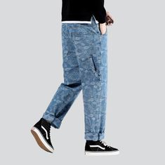 Introducing the 2023 Spring-Summer Collection skateboard embroidered men's baggy jeans. street style! An iconic piece for those looking to take their style to the streets - effortlessly making a statement with its high-waisted baggy silhouette. skateboard embroidered detailing. and zipper & button closure.Why You'll Fall In LoveThis street-style denim is designed to make a statement. featuring a high-waisted. baggy silhouette perfect for any occasion. The skateboard embroidered detailing adds a Spring Streetwear Cargo Jeans With Tapered Leg, Summer Hip Hop Cargo Jeans With Relaxed Fit, Summer Hip Hop Relaxed Fit Cargo Jeans, Summer Hip Hop Relaxed Cargo Jeans, Straight Leg Cargo Pants For Summer Streetwear, Casual Tapered Leg Cargo Jeans For Streetwear, Summer Cotton Bottoms For Skateboarding, Summer Casual Cargo Jeans With Tapered Leg, Casual Denim Blue Cargo Pants For Streetwear