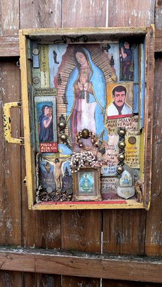 This is an amazing piece of Outsider Folk art created by Mexico City artist David Mecalco. It's an Otherworldly Three dimensional collage featuring eclectic imagery done in haunting themes and intriguing forms and materials. Everything has been nestled into an old art suitcase. measures 19 inches tall 13 inches wide and 2 inches deep Scrapbook Shadow Box, Assemblage Art Collage, Catholic Icons, Shrines Art, Outsider Artists, Assemblage Art, Mexican Art, Mexican Folk Art, Sacred Art