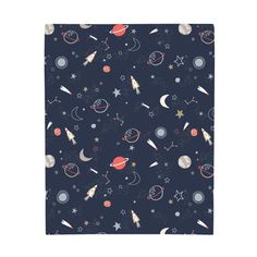 an image of a space themed wallpaper with stars and planets on blue background for children's room decor