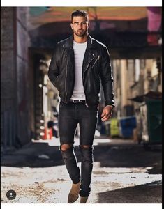 Men Black Fashion Biker Jackets, Black Jackets with zip closure, Biker Jackets for Men Rocker Man Style, Black Chealse Boots Men Outfit, Biker Outfits Men, Black Leather Jacket Men Outfit, Black Leather Jacket Outfit Men, Rock Outfit Men, Rock Outfits Men, Men Biker Style, Mens Clothing Styles Modern Gentleman